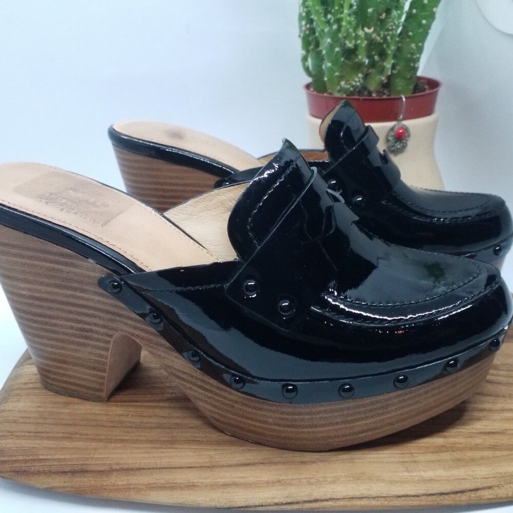 COACH Black NALINA Patent Leather Platform Clogs Size 8